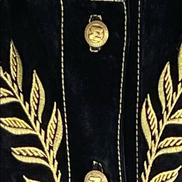 Bob Mackie Gold Embroidered Black Leather Suede Jacket - Picture 8 of 9